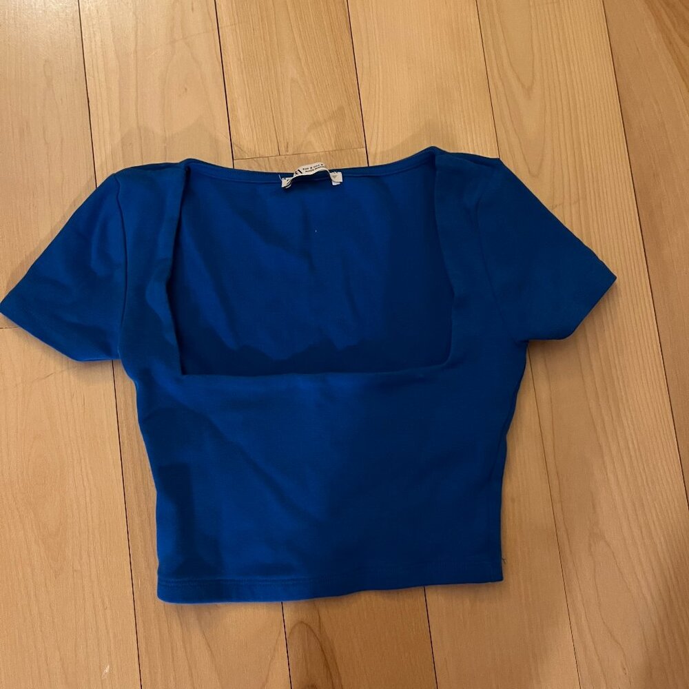 blue zara crop top